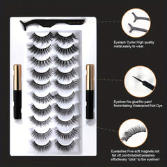 10 Pairs Magnetic False Eyelashes 3D Faux Mink Magnetic Lashes Set