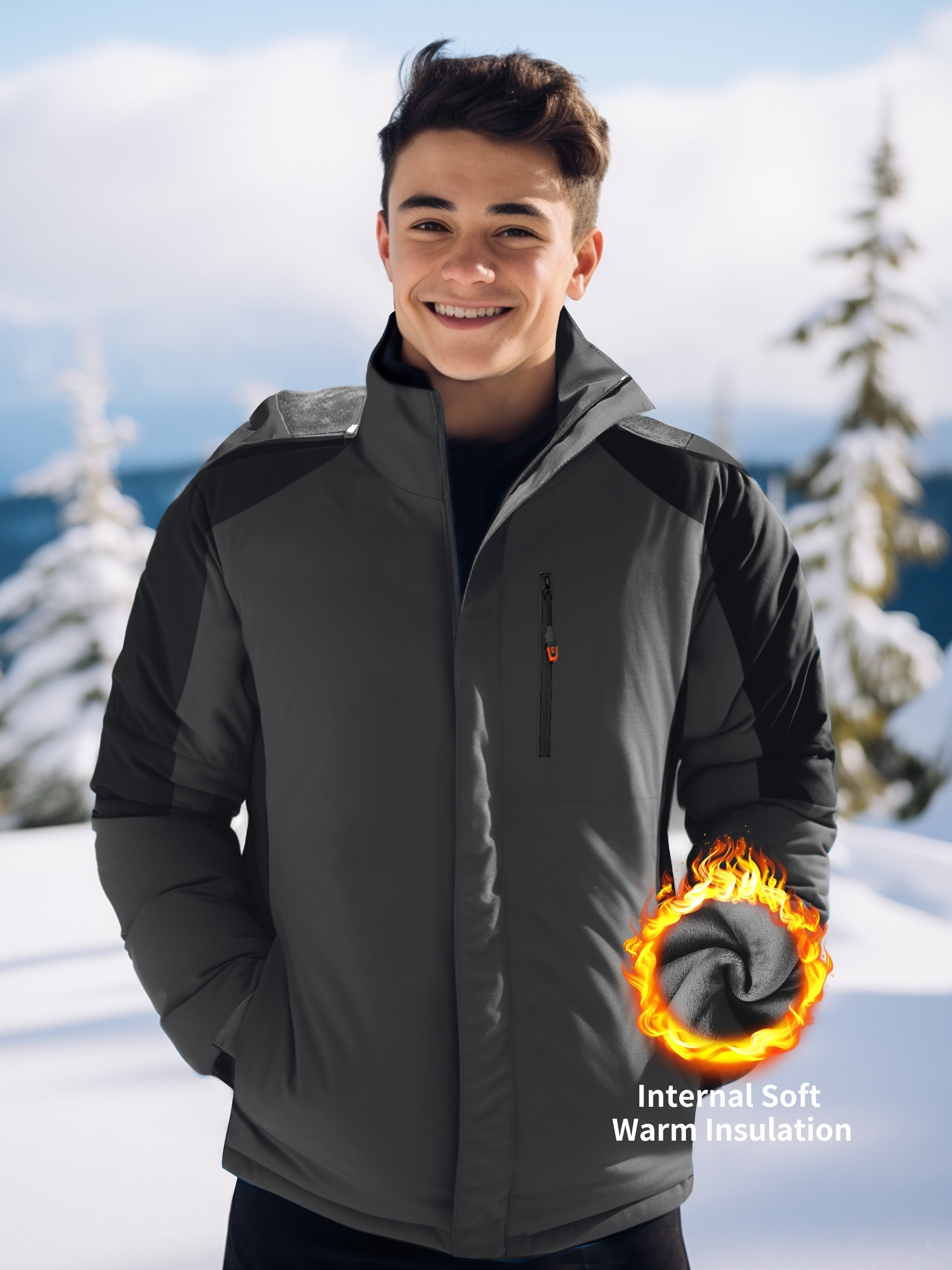 Men's Warm Fleece Jacket With Pockets Zip Up Long Sleeve