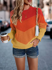  Colorblock Long Sleeve Round Neck Sweater