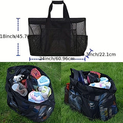 Beach Ready Oversized Mesh Handbag with Zipper & Pocket