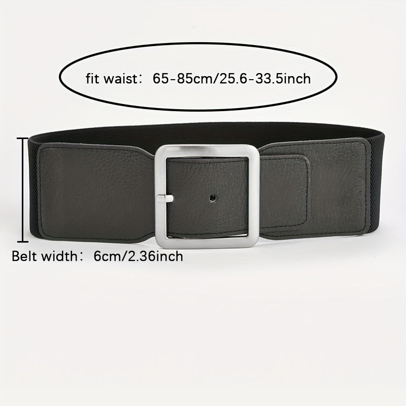 Square Pin Buckle Belt Elastic Wide Waistband Women Girdle Dress Coat Belts