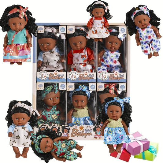 6pcs African Girl Doll Set with Clothes and Curly Hair for Children 3-8