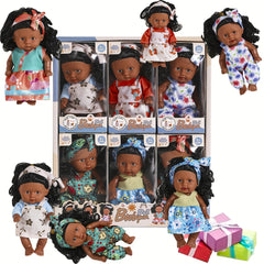 6pcs African Girl Doll Set with Clothes and Curly Hair for Children 3-8