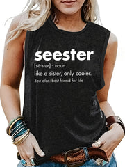Letter Print Crew Neck Tank Top for Women
