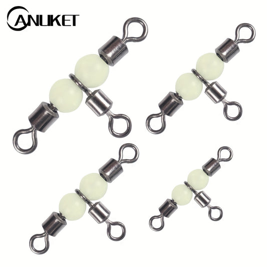 10pcs Luminous Beads Cross Line Rolling Swivel Fishing Accessories