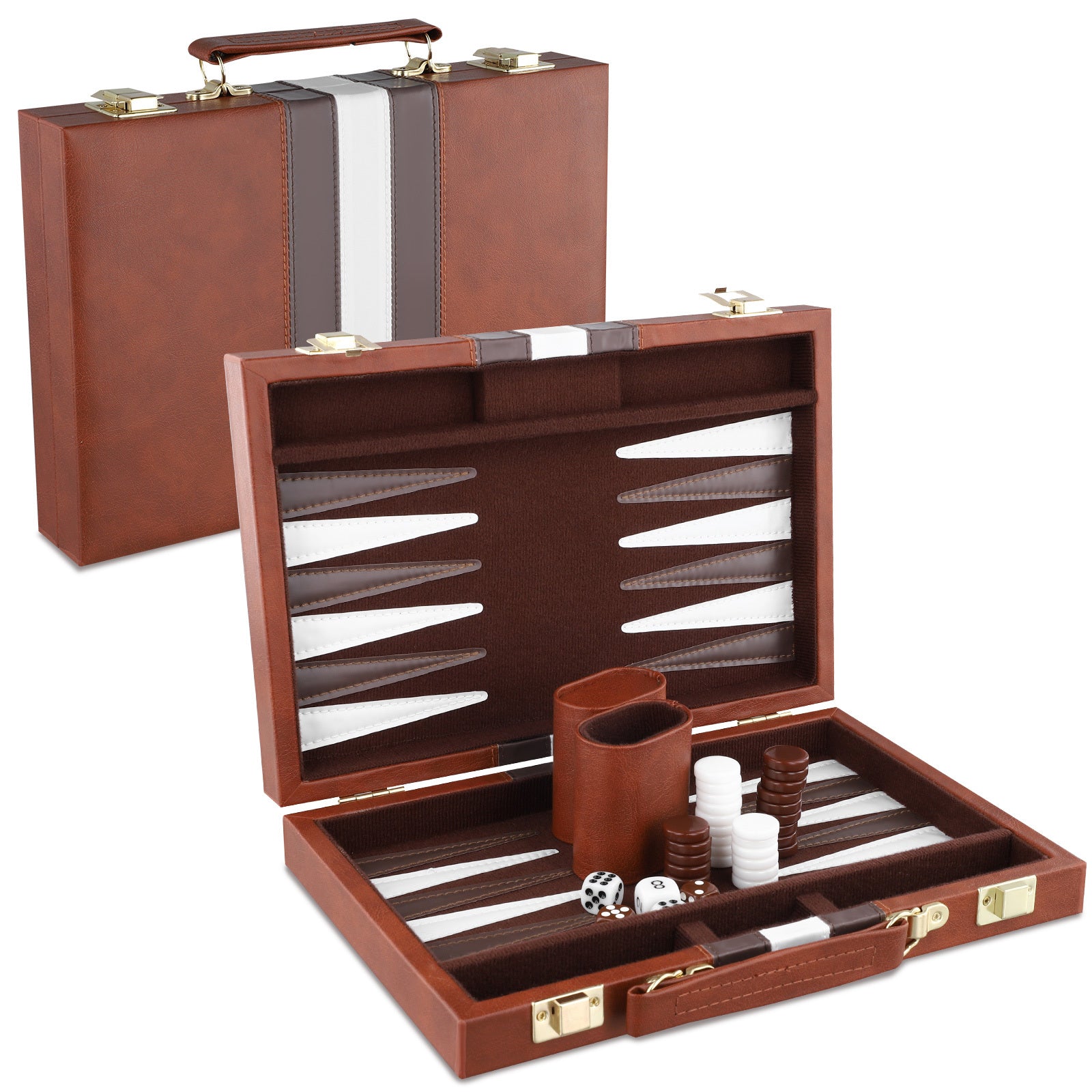 Backgammon Set 2 players Classic with Leather Case Brow