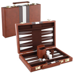 Backgammon Set 2 players Classic with Leather Case Brow