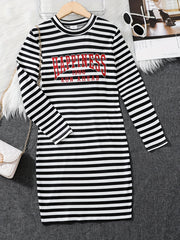 Girls Striped Bodycon Casual Hooded Tank Dress