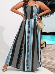  Stripe Print Maxi Cami Dress