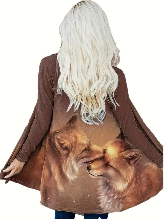  Women's Fox Print Open Front Cardigan