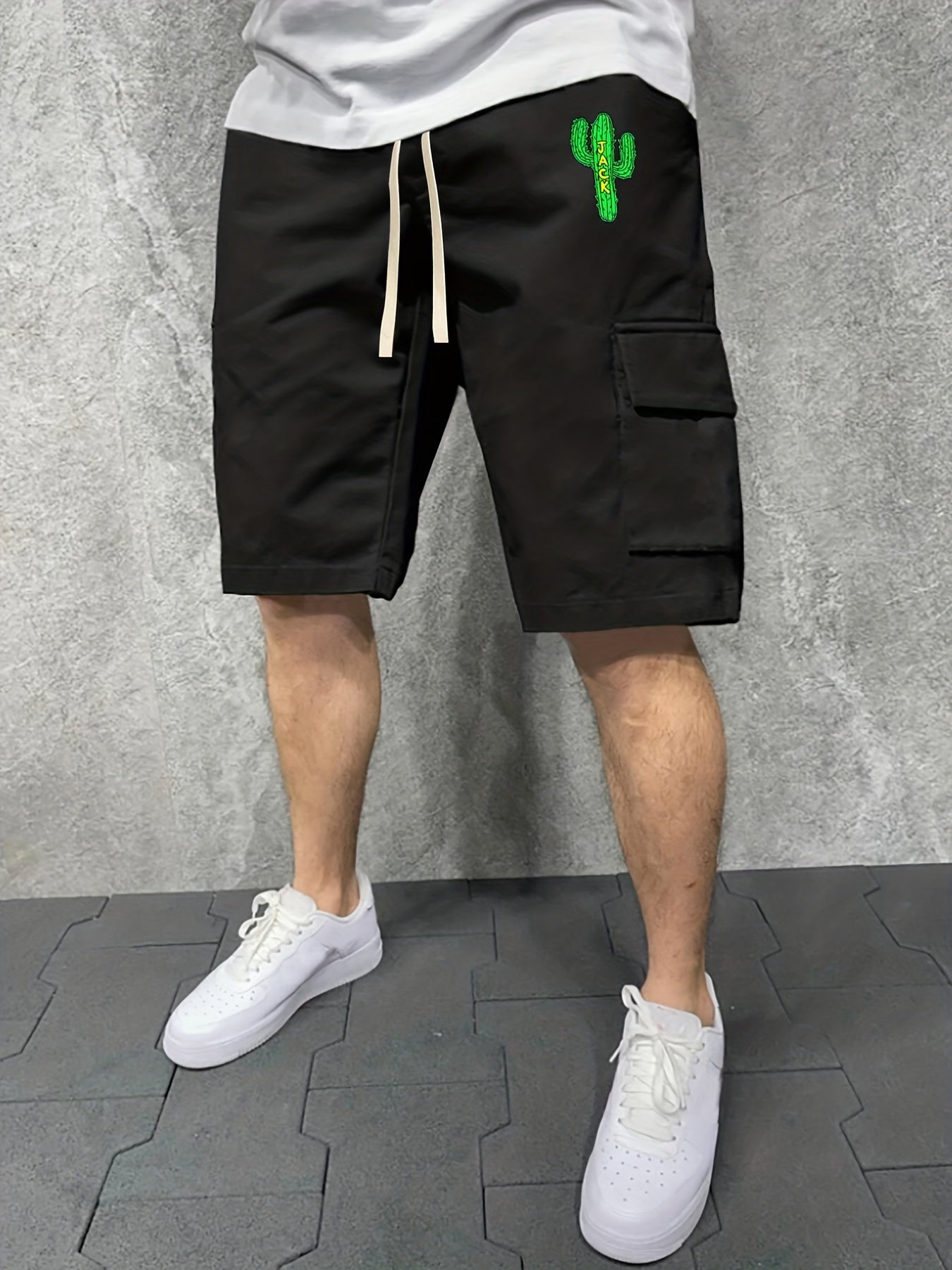 Men's Comfy Cactus Cargo Shorts Elastic Waist Drawstring