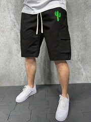 Men's Comfy Cactus Cargo Shorts Elastic Waist Drawstring