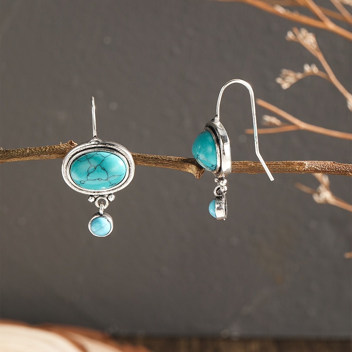 Vintage Turquoise Dangle Earrings Silver Plated Birthstone Jewelry
