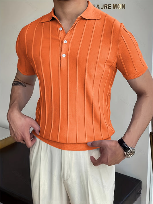 Mens Striped Polo Shirt Solid V Neck Sweater Summer