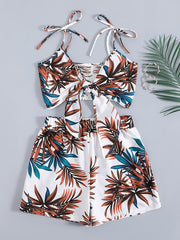 Tropical Print 2 Piece Set: Cropped Vest & Shorts
