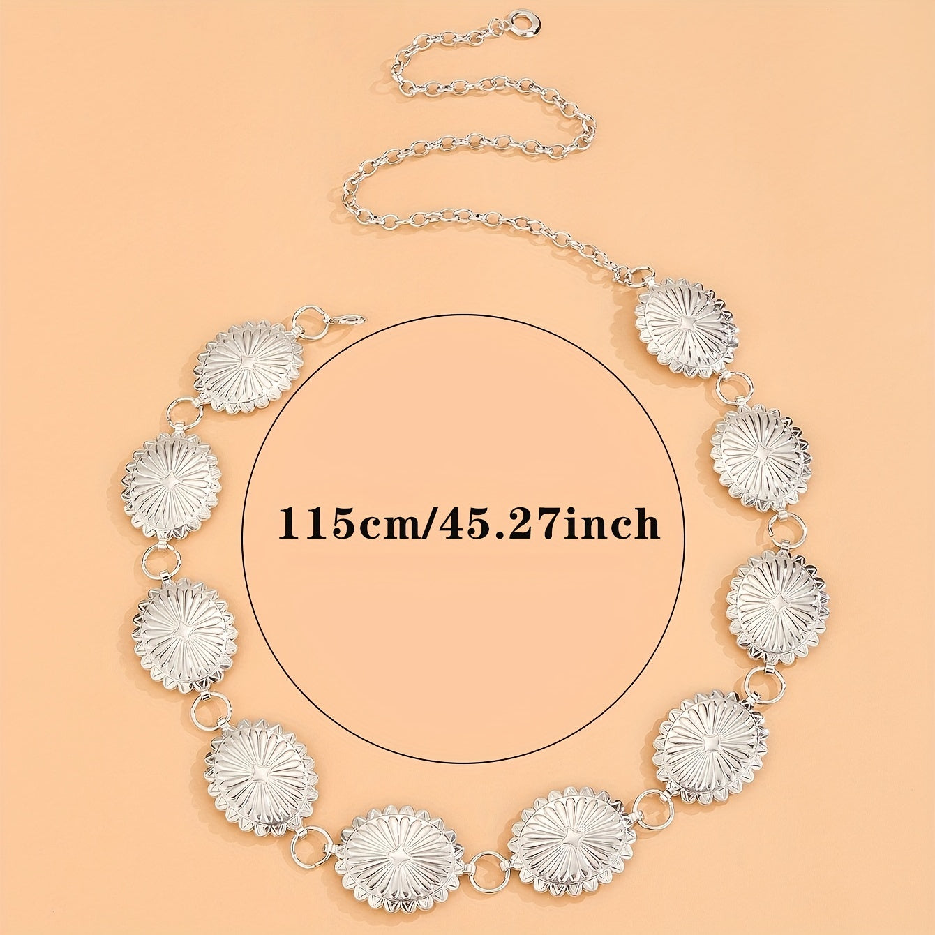 Boho Silver Flower Chain Belt Vintage Western Disc Metal Waist Chain