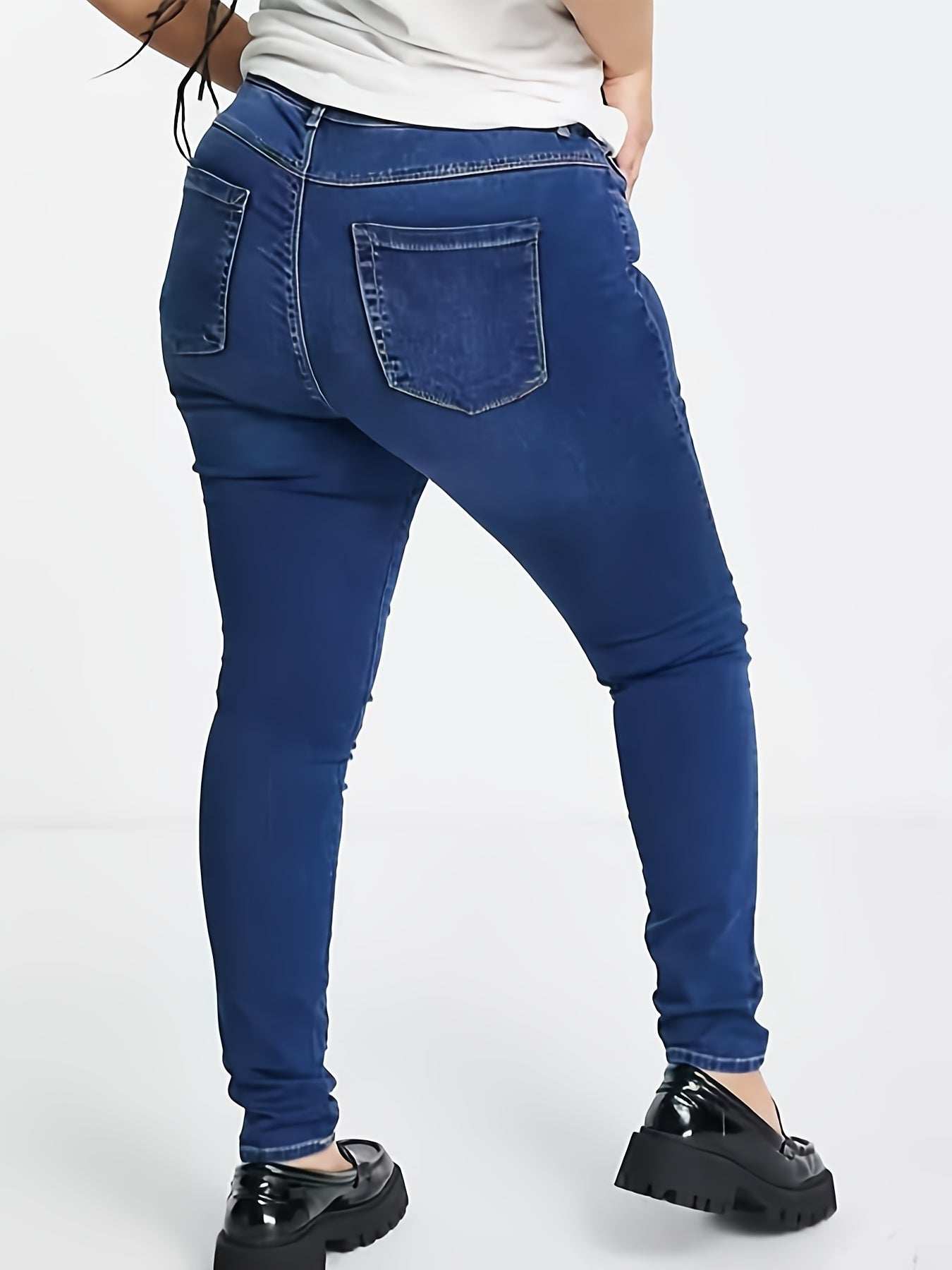 Solid Washed Button Up Skinny Jeans Women's Plus Size
