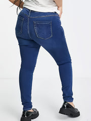 Solid Washed Button Up Skinny Jeans Women's Plus Size
