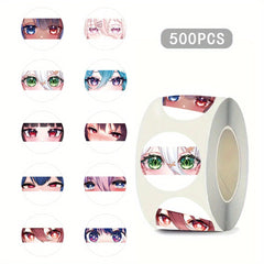 500pcs Pixiv Anime Eyes Stickers 2 Round Vibrant Mixed Colors