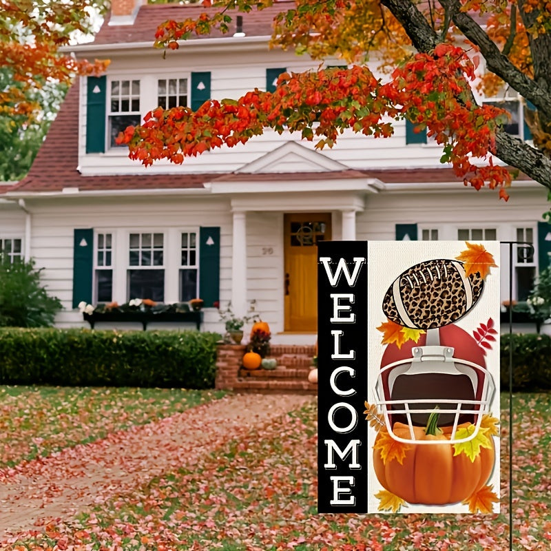 Football Welcome Garden Flag Burlap Maple Leaves Outdoor Decor