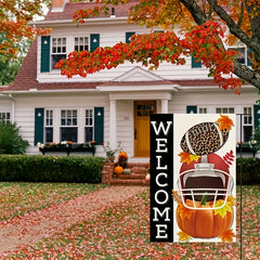 Football Welcome Garden Flag Burlap Maple Leaves Outdoor Decor