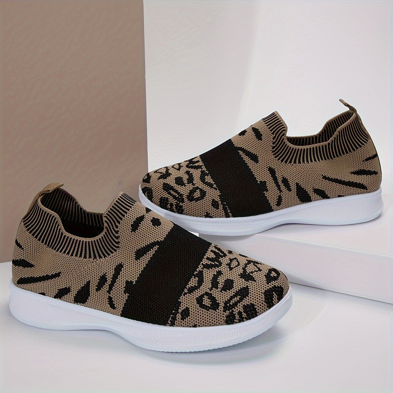 Leopard Pattern Running Shoes Breathable Mesh Lightweight Non-slip Casual Shoes