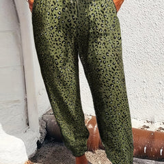 Women's Plus Leopard Print Elastic Drawstring Carrot Pants