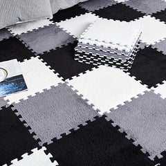 12pcs Plush Puzzle Floor Mat Interlocking Carpet Fluffy Rug