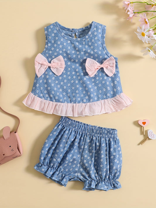 Baby Girls Crop Top and Shorts Set with Bows