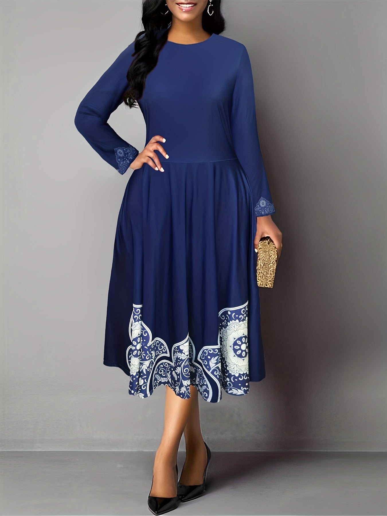 Geometric Print Plus Size Boho Maxi Dress