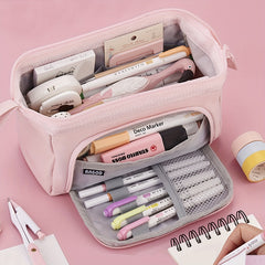 Large Capacity Canvas Pencil Case Double Layer Pen Bag