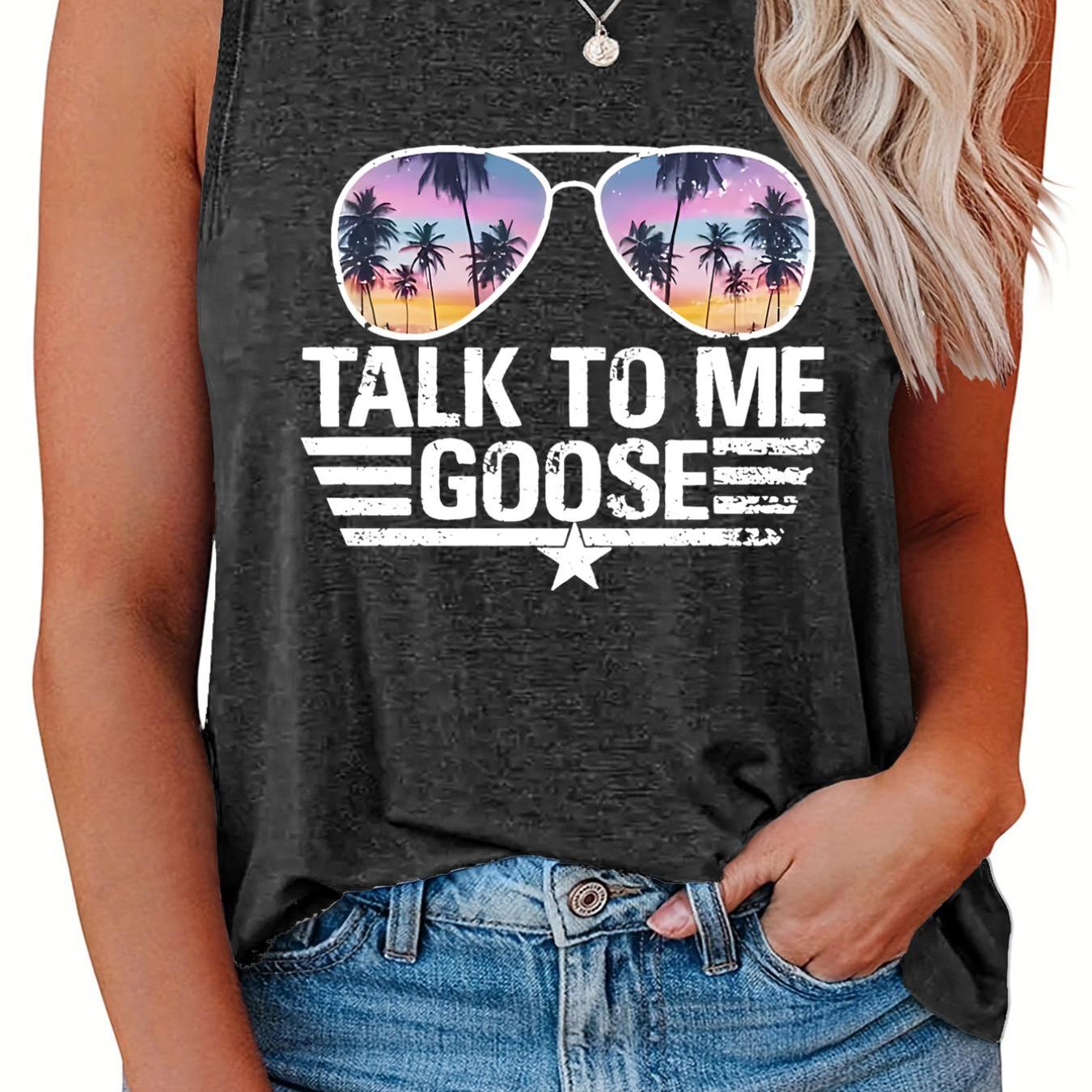  Casual Letter & Glasses Print Tank Top