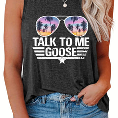  Casual Letter & Glasses Print Tank Top