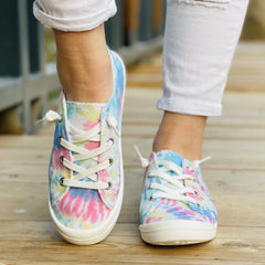 Women's Tie Dye Flat Shoes Casual Lace Up Canvas Lightweight Walking Sneakers