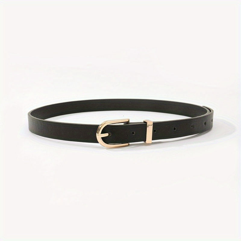 Golden Oval Pin Buckle Belt PU Leather Thin Belt Dress Girdle For Women