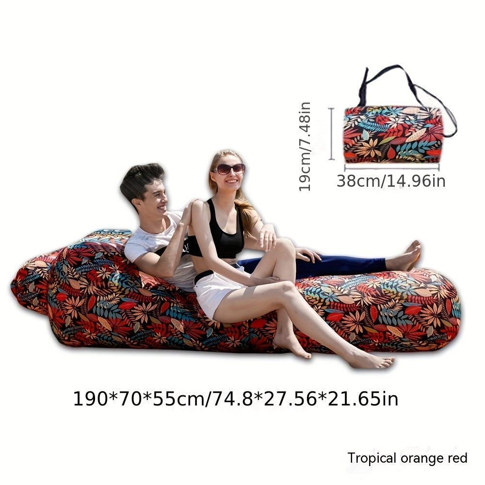 Portable Leaf Printed Inflatable Sofa for Beach and Camping