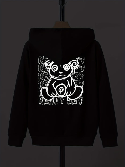 Bear & Letter Print Boys Pullover Sweatshirt Long Sleeve Crew Neck Tops Kids