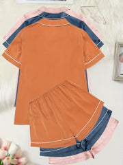 6 Pack Plus Size Pajama Set Women's Plus Short Sleeve Button Up Shirt & Shorts
