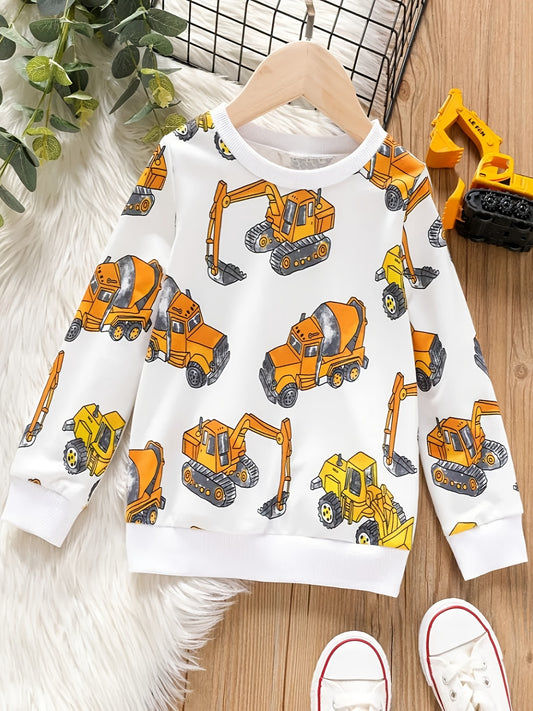 Boys Excavator Print Pullover Sweatshirt