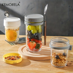 Portable Overnight Oat Cup with Spoon & Mason Jar Lid