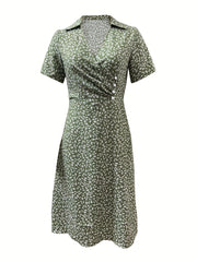 Floral Print Dress Casual V Neck Short Sleeve Summer Dress Women's Clothing