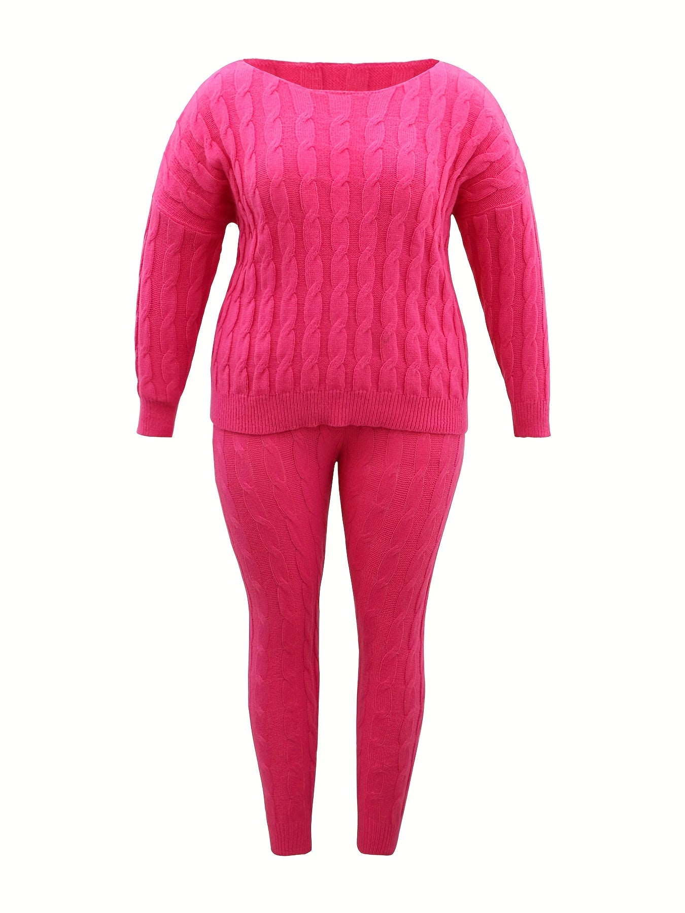  2 Piece Sweater & Pants Set Solid Jacquard Long Sleeve Outfit