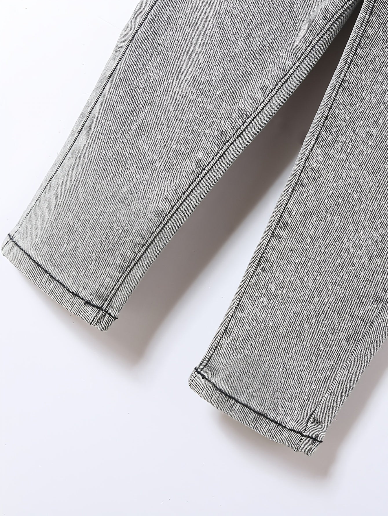Girls Light Gray Washed Stretch Tapered Denim Trousers