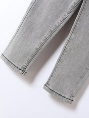 Girls Light Gray Washed Stretch Tapered Denim Trousers