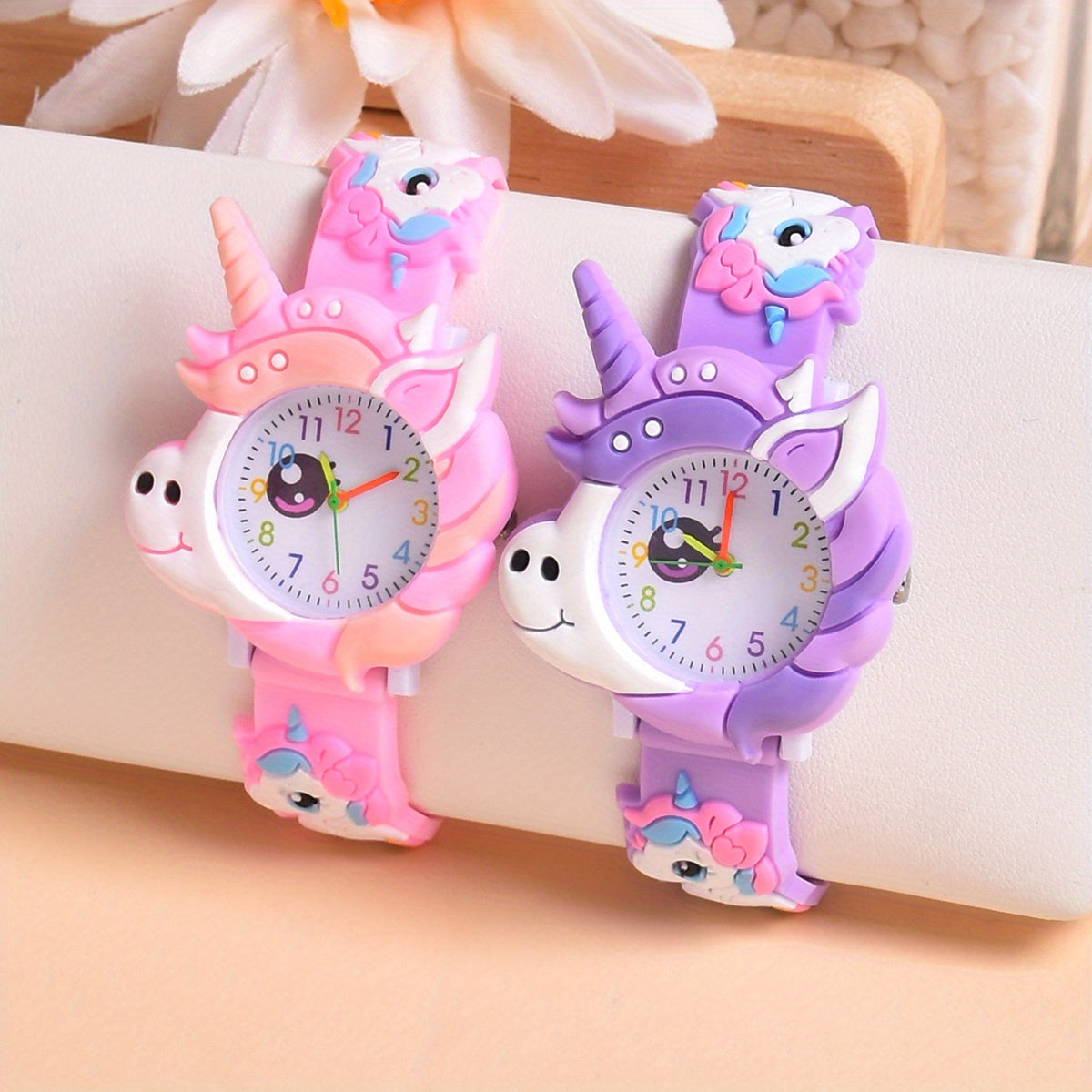 2pcs 3D Butterfly Pony Strap Quartz Watch Small Wristwatch