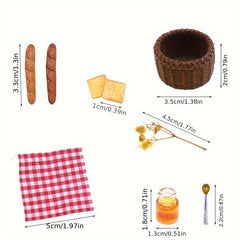 Mini Dollhouse Breakfast Ornament Set with Storage Basket