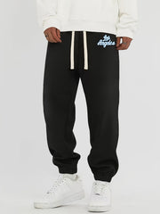 Alphabet Men's Winter Jogger Pants Loose Fit Solid Drawstring