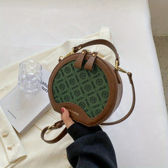 Vintage Round Crossbody Bag Geometric Print Shoulder Bag