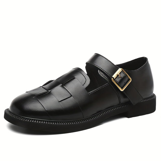 Women's British Style Loafers with Ankle Buckle Strap