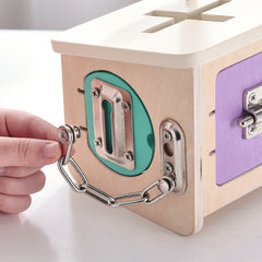 Wooden Early Education Lock Box Toy with Shape Sorting and Recognition